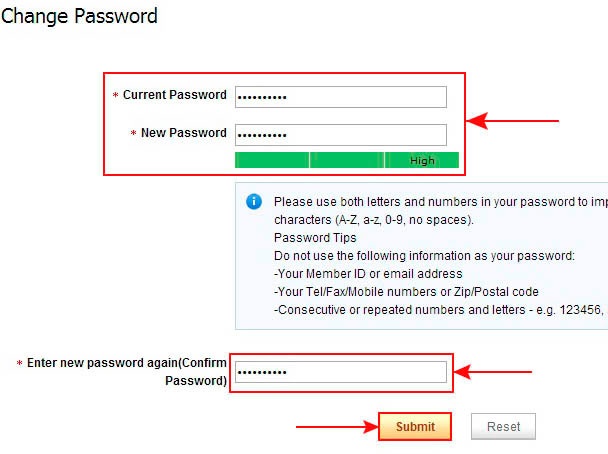 Смена пароля